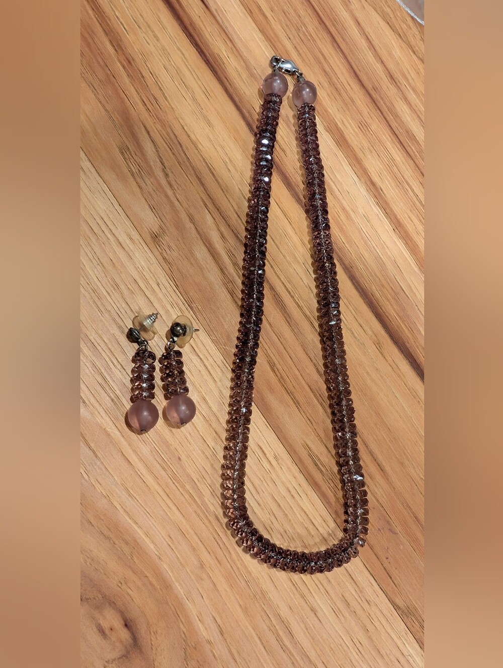 Elegant Purple Faceted Acrylic  Beaded Necklace & Earrings Set